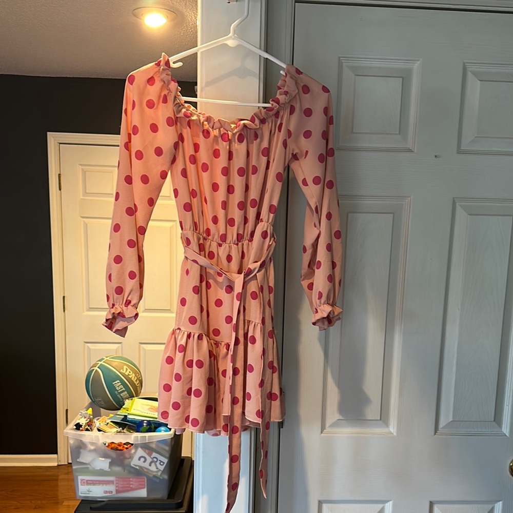 PrettyLittleThing Pink Polka Dot Ruffle Dress